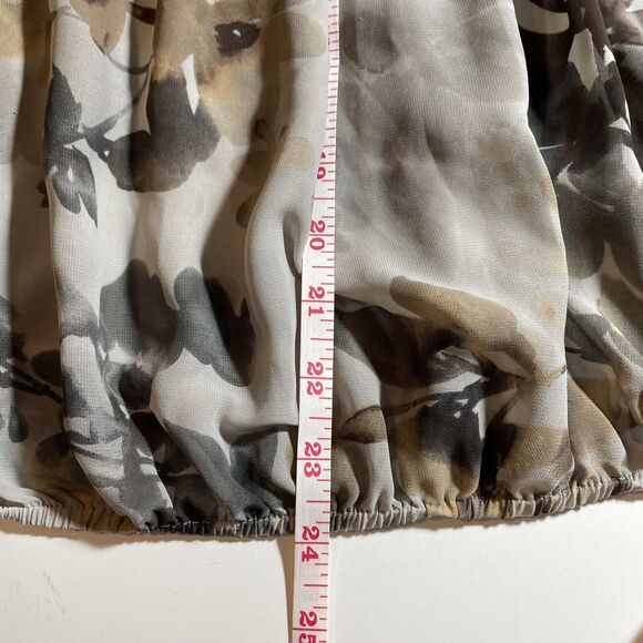 A.N.A. Sheer Top Size XL Gray Brown Cap Sleeve Elastic Waist Scoop Neck - Picture 9 of 13